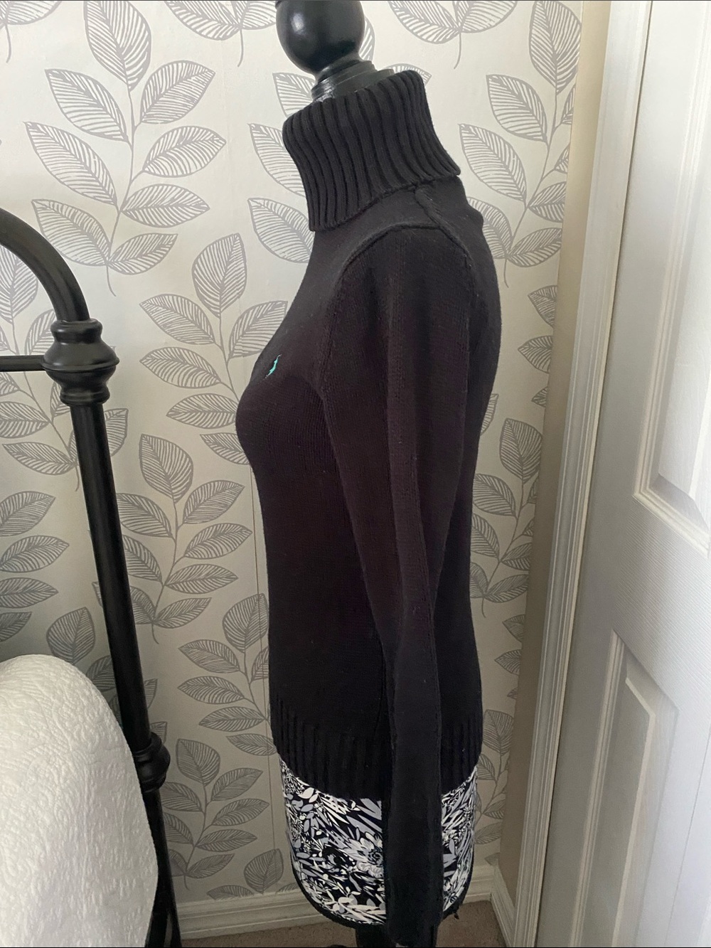 Vintage Ralph Lauren Sport Black Ribbed Turtleneck Sweater with Light Blue Pony - Picture 2 of 7
